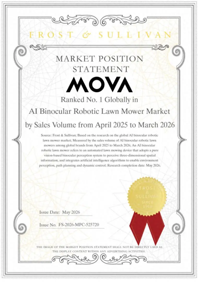 沙利文最新市场地位声明发布,MOVA割草机器人登顶全球智能割草赛道 -1 沙利文最新市场地位声明发布,MOVA割草机器人登顶全球智能割草赛道 -1